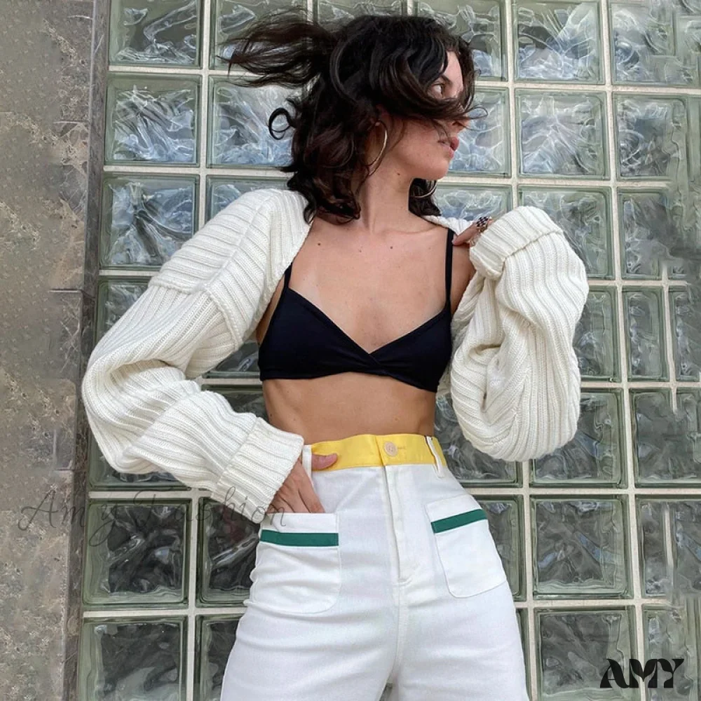 Amy Fashion - Knitted Ultra Short Sweater Cardigan Coat - Image 2