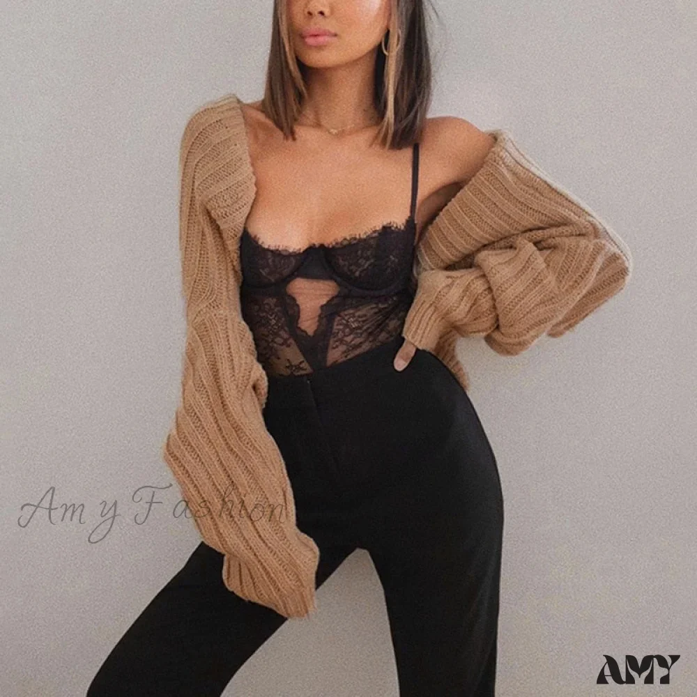 Amy Fashion - Knitted Ultra Short Sweater Cardigan Coat - Image 5