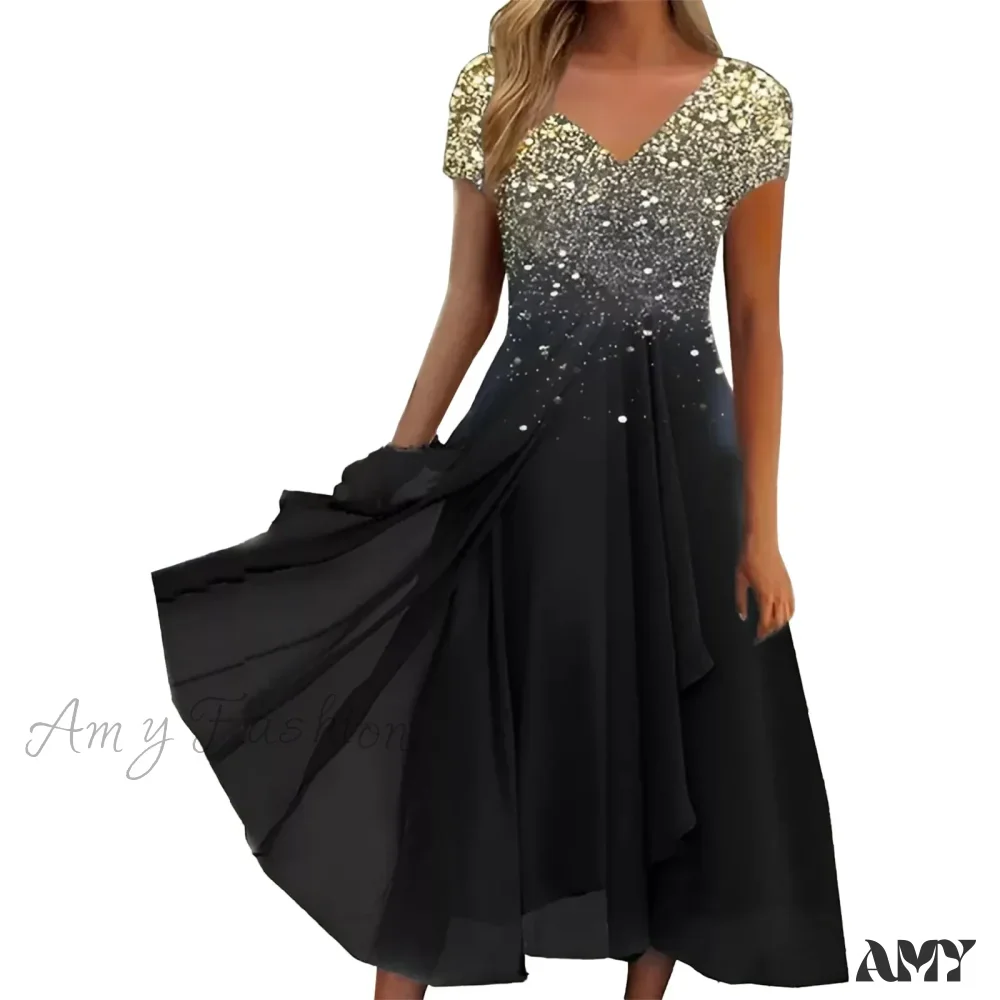 Women's Long Chiffon Stitching Lace Female Bridesmaids Elegant Maxi Pure Color Round Neck Long Vestidos Dress - Image 10