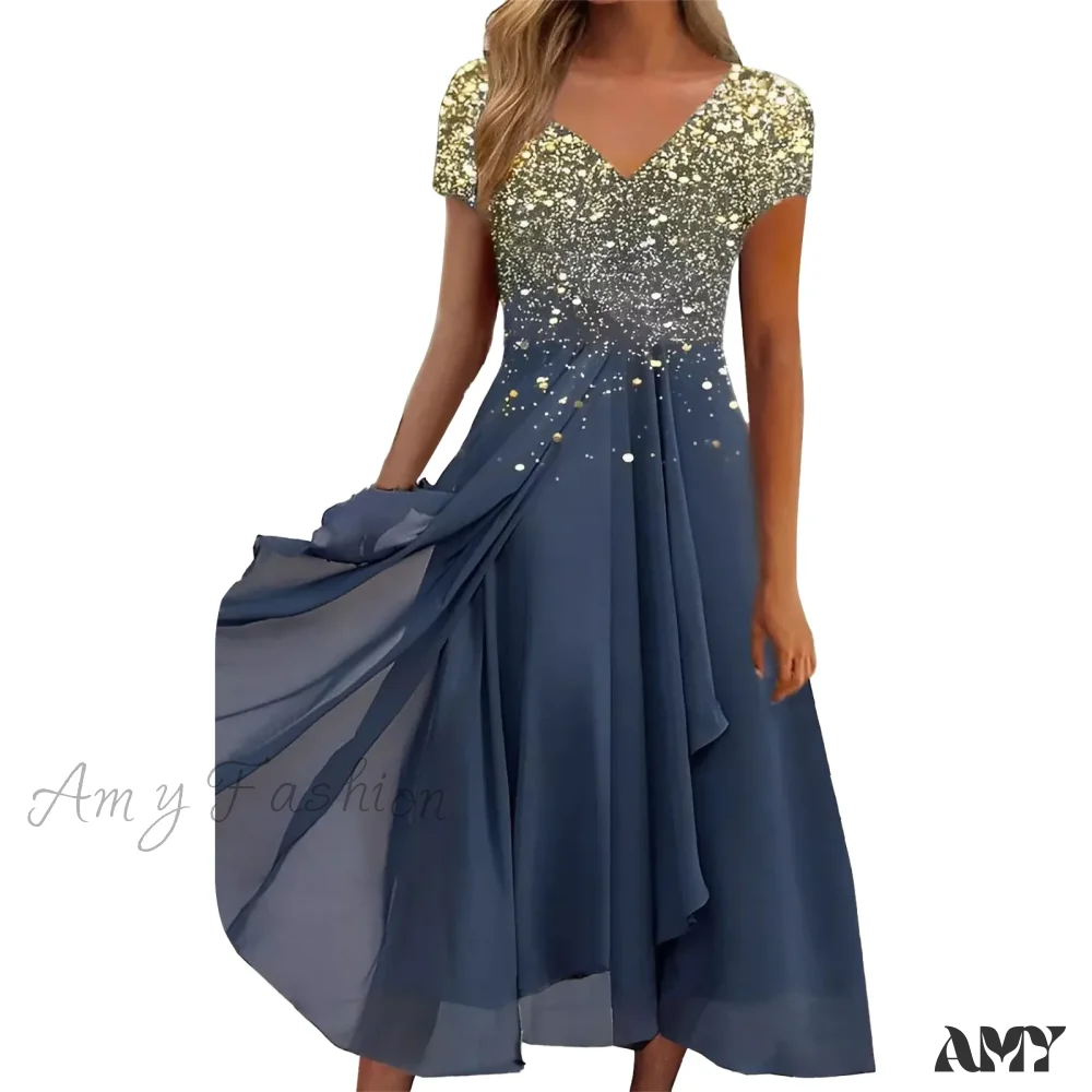 Women's Long Chiffon Stitching Lace Female Bridesmaids Elegant Maxi Pure Color Round Neck Long Vestidos Dress - Image 6