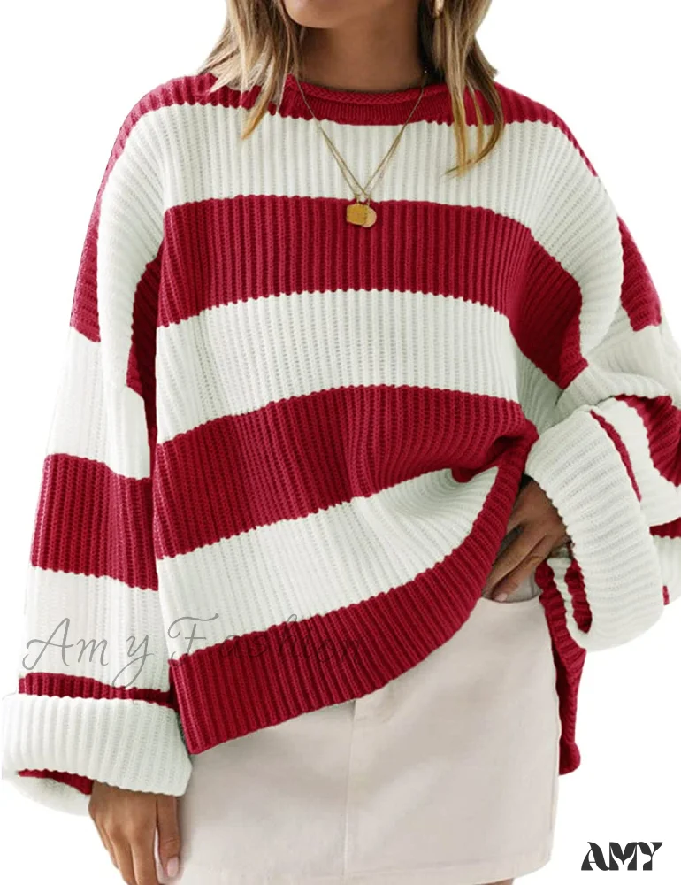 Amy Fashion - Women's Striped Color Comfy Knitted Sweater - Image 10