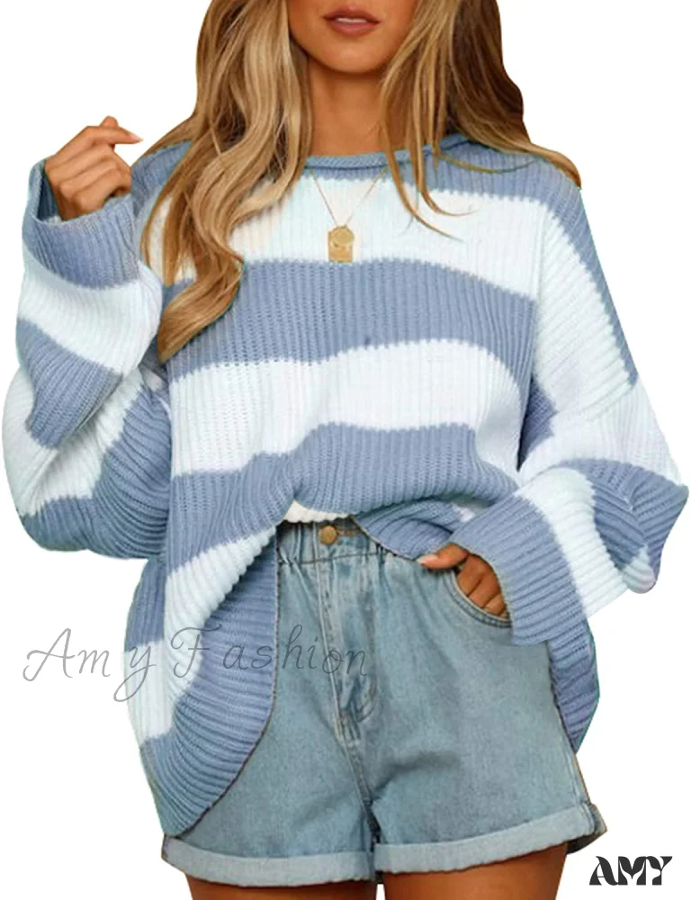 Amy Fashion - Women's Striped Color Comfy Knitted Sweater - Image 12
