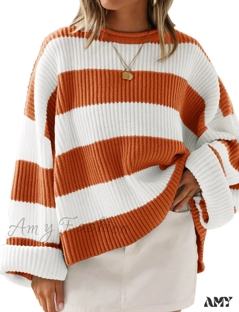 Amy Fashion - Women's Striped Color Comfy Knitted Sweater - Image 13
