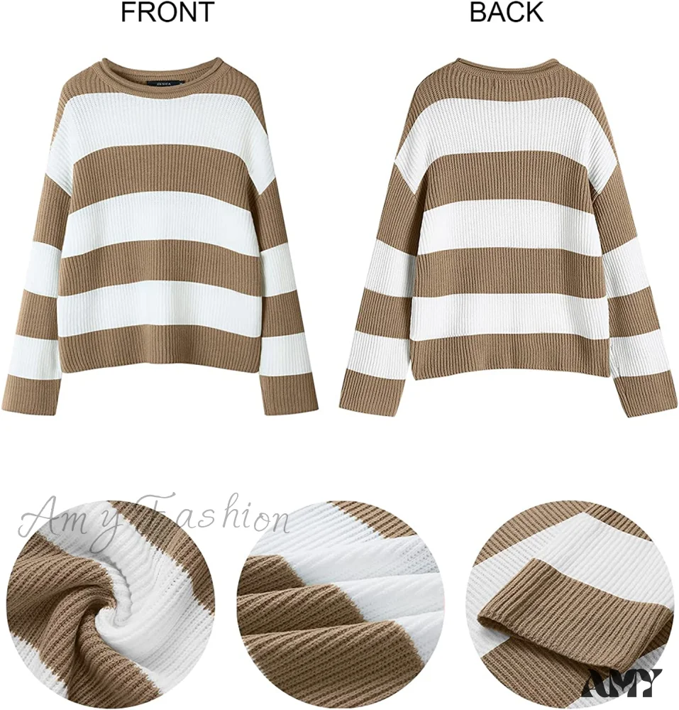 Amy Fashion - Women's Striped Color Comfy Knitted Sweater - Image 4