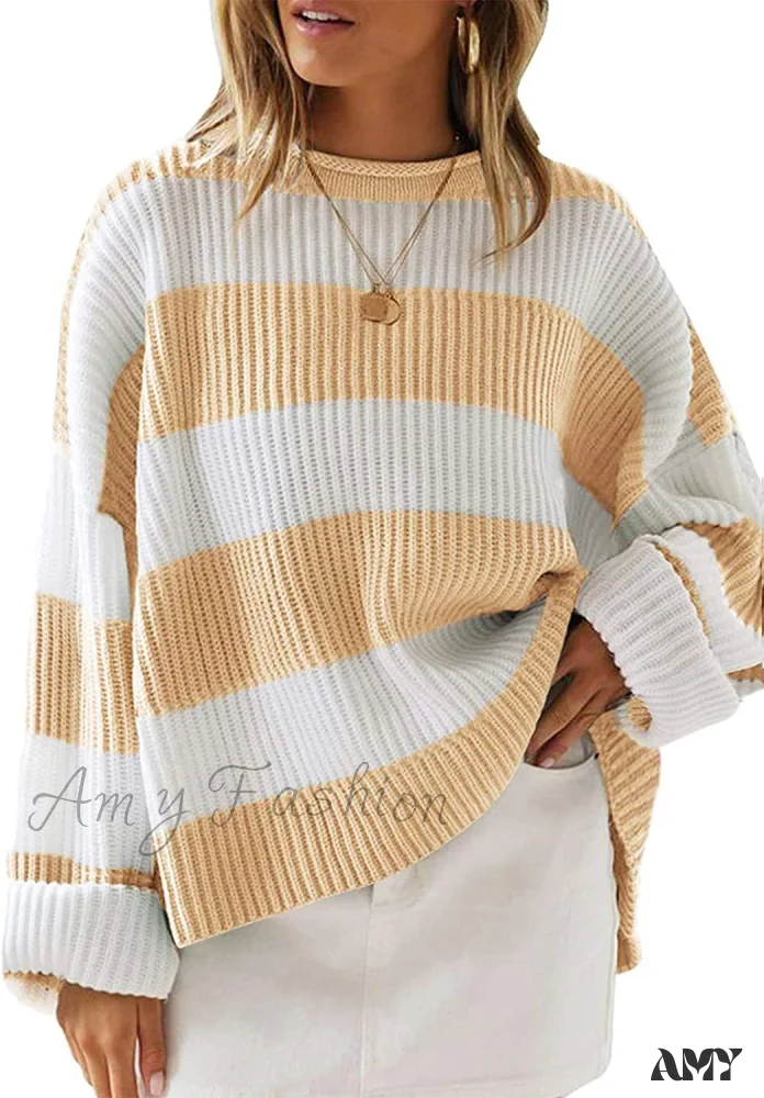 Amy Fashion - Women's Striped Color Comfy Knitted Sweater - Image 7