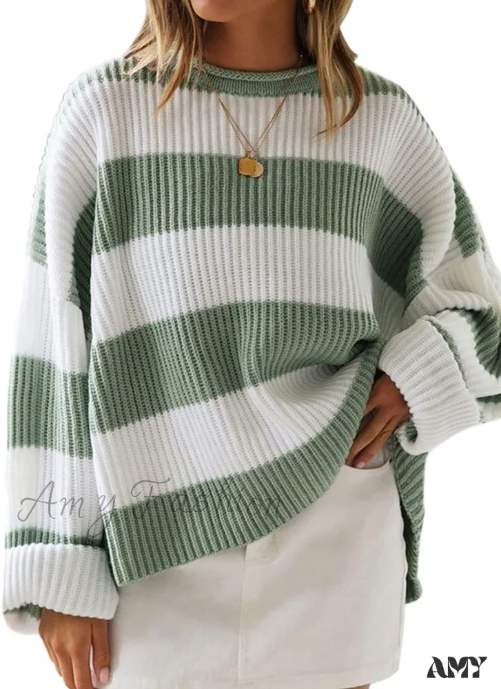 Amy Fashion - Women's Striped Color Comfy Knitted Sweater - Image 9