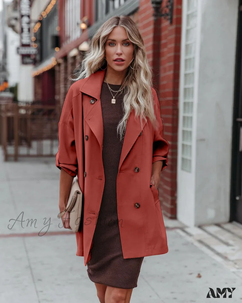 Amy Fashion - Mid Length Casual Long Sleeve Coat - Image 5