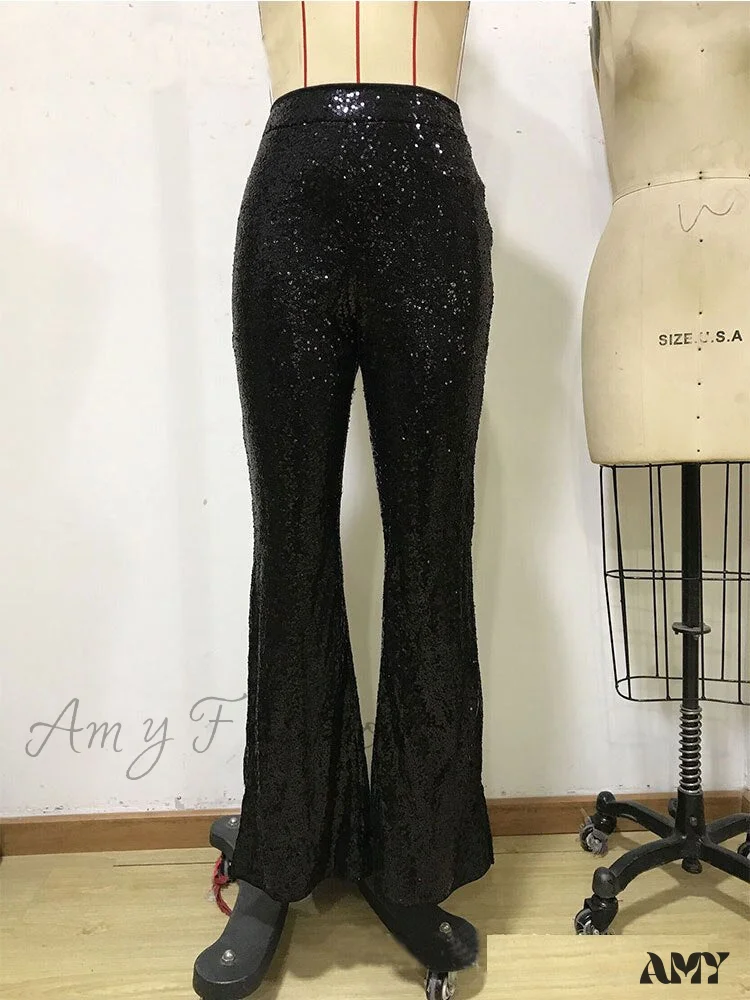 Amy Fashion - Sequin Paillette High Wasit Cropped Pants - Image 10