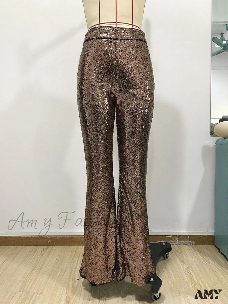 Amy Fashion - Sequin Paillette High Wasit Cropped Pants - Image 11