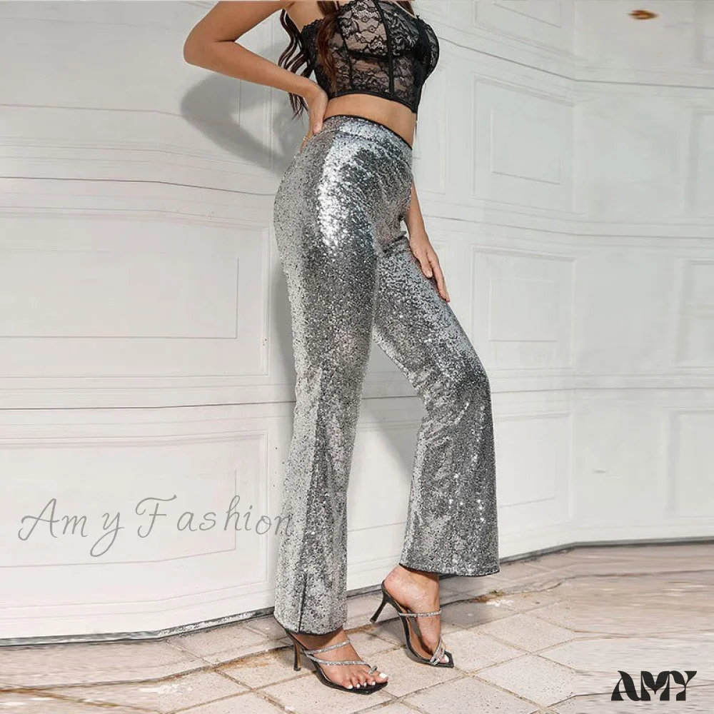 Amy Fashion - Sequin Paillette High Wasit Cropped Pants - Image 3
