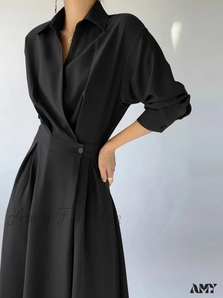 Amy Fashion - Elegant Casual A-Line Long Sleeve Slim Waist Black Vestidos Dress - Image 3