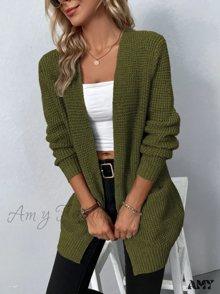 Amy Fashion - Women's Sweater New V-Neck Solid Color Loose Fit Pockets Long Cardigan - Image 3