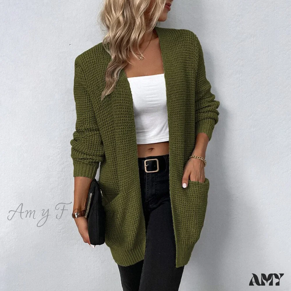 Amy Fashion - Women's Sweater New V-Neck Solid Color Loose Fit Pockets Long Cardigan - Image 6