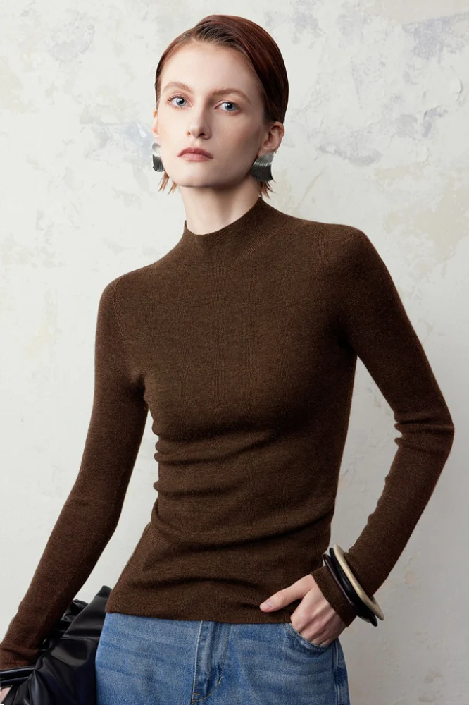 Wool Mock Neck Thermal Slim Long Sleeve Base Layer - Image 6