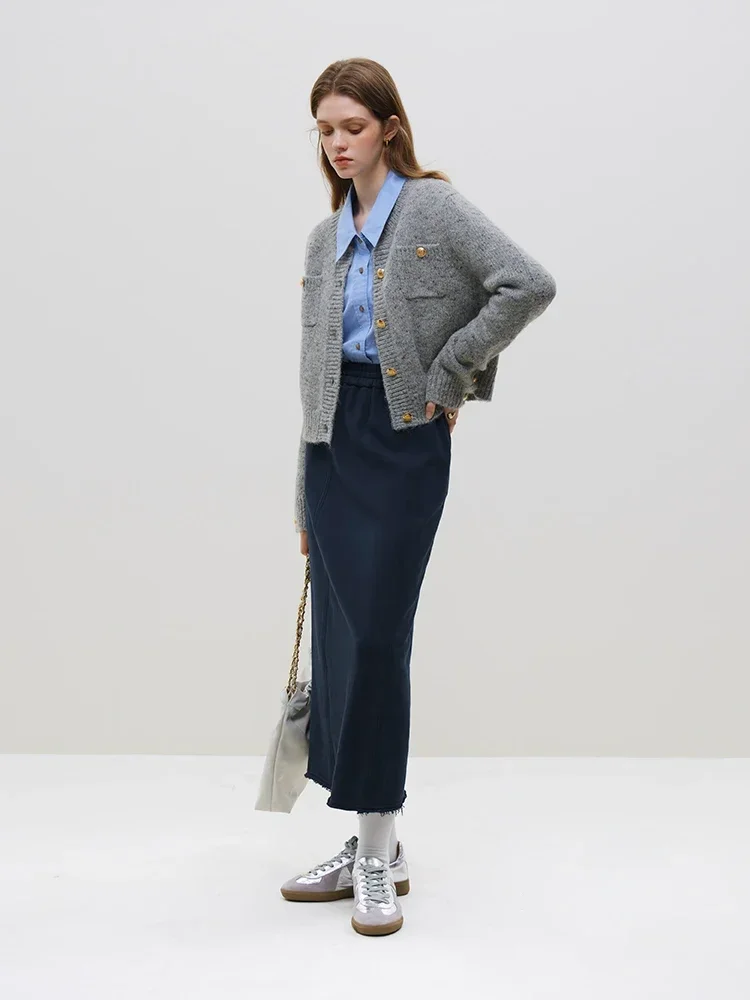 Wool Short Button Round Neck Cardigan - Image 3