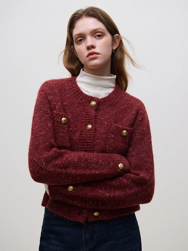 Wool Short Button Round Neck Cardigan - Image 4