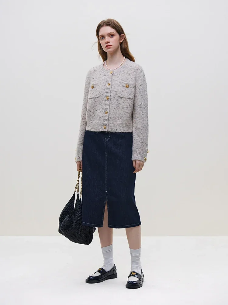 Wool Short Button Round Neck Cardigan - Image 5