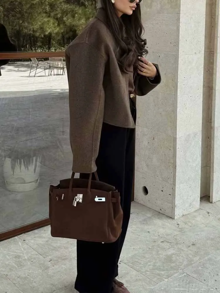Woolen Zipper Lapel Casual Coat - Image 2