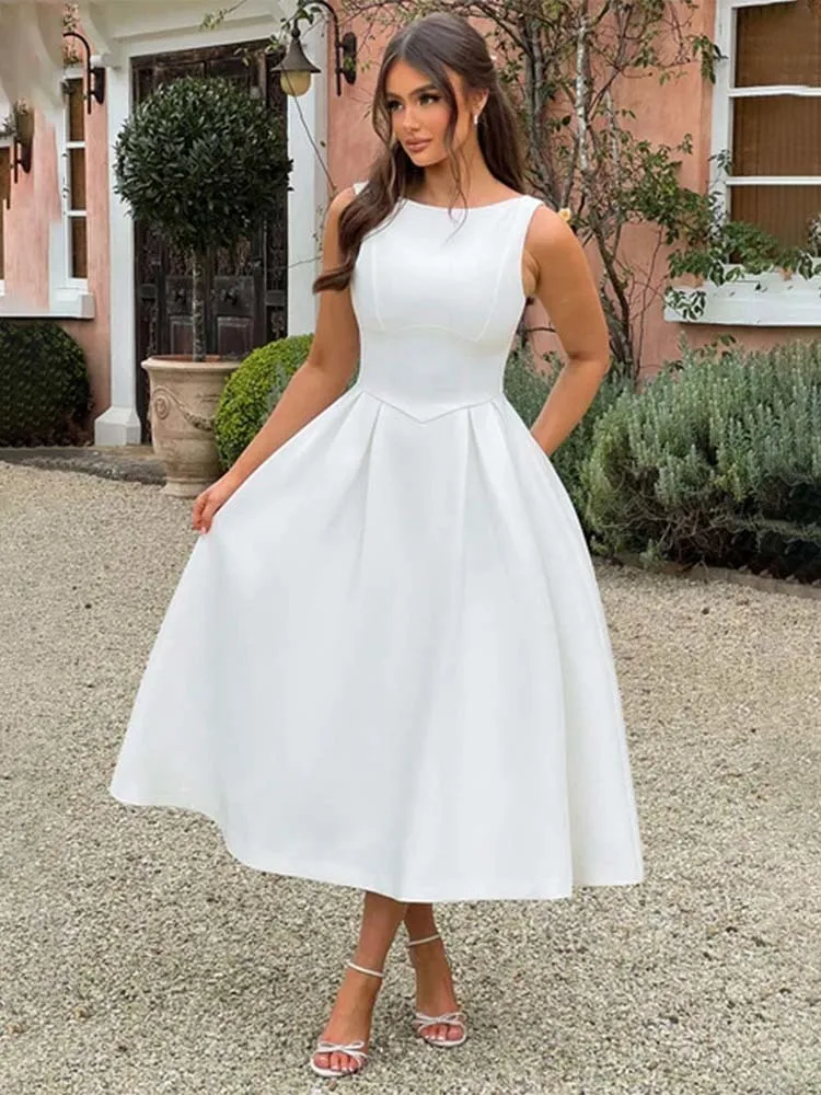 Wrap Pleated A-Line Midi Dress - Image 4