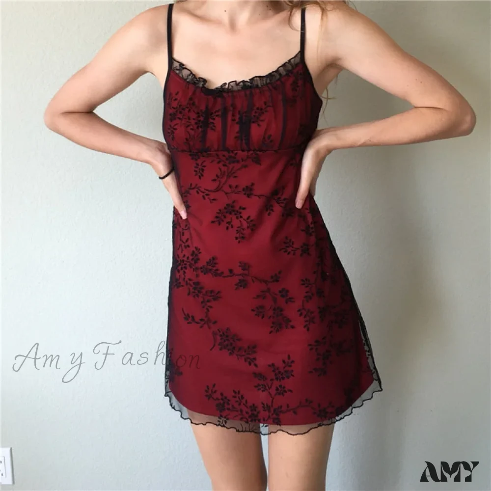 Amy Fashion - Sleeveless Slim Fit Floral Print Spaghetti Strap Mini Dress