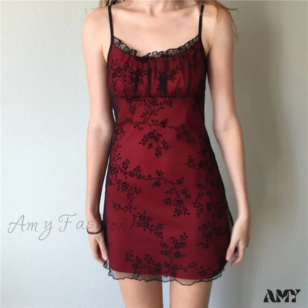 Amy Fashion - Sleeveless Slim Fit Floral Print Spaghetti Strap Mini Dress - Image 2