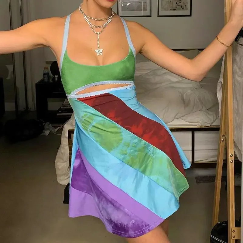 Y2K Color U-Neck Cutout Ho Bodycon Dress - Image 2