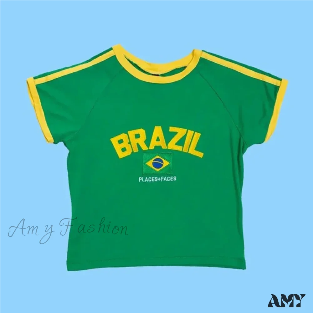 Gothic Regional Letter Embroidery Baby T-shirt Retro Short Sleeve Crop Top - Image 4