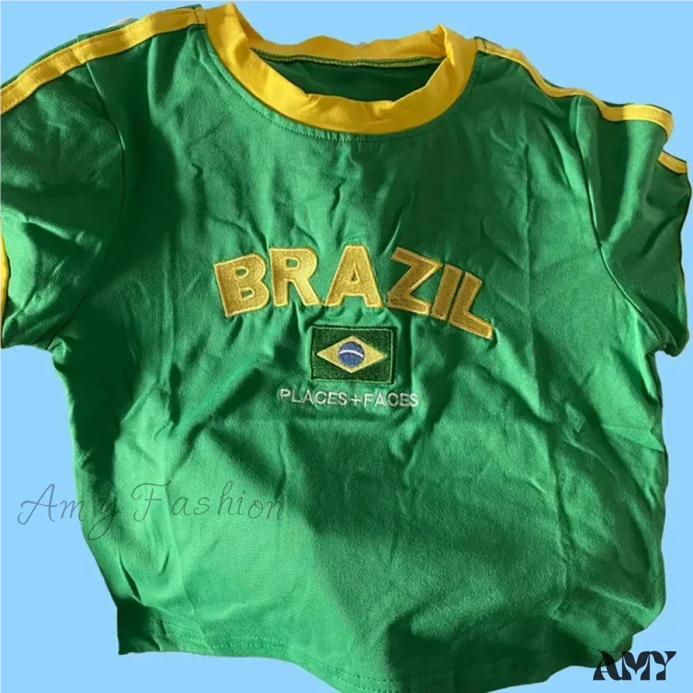 Gothic Regional Letter Embroidery Baby T-shirt Retro Short Sleeve Crop Top - Image 5