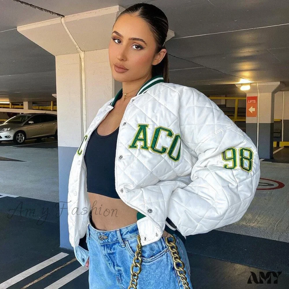 Amy Fashion - Y2k Green Print Fashion Baseball Jacket - Image 10