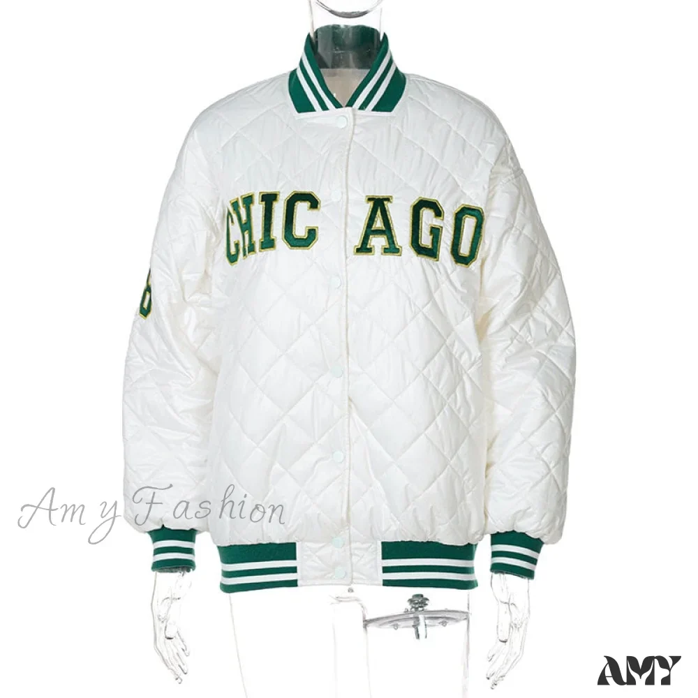Amy Fashion - Y2k Green Print Fashion Baseball Jacket - Image 5