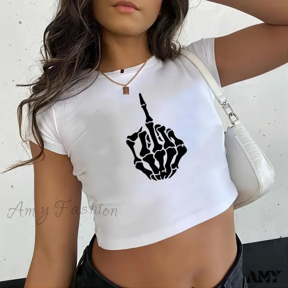Y2K Sexy Slim Short Sleeve Round Neck Figure Print Cool Street Fashion Crop Top - Image 4