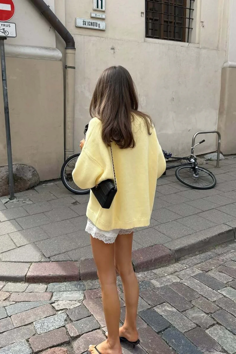 Yellow Retro Slouchy Letter Print Pullover Sweater - Image 4