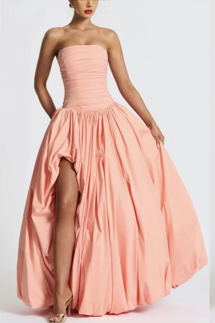 Yellow Strapless Tie Asymmetrical Babydoll Party Dress - Image 3