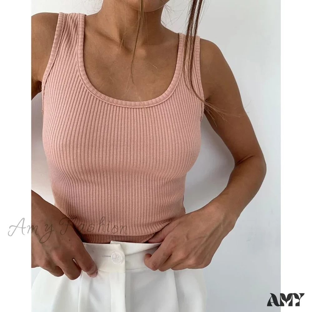 Amy Fashion - Basic Ribbed Knitted Tank Top - Image 3