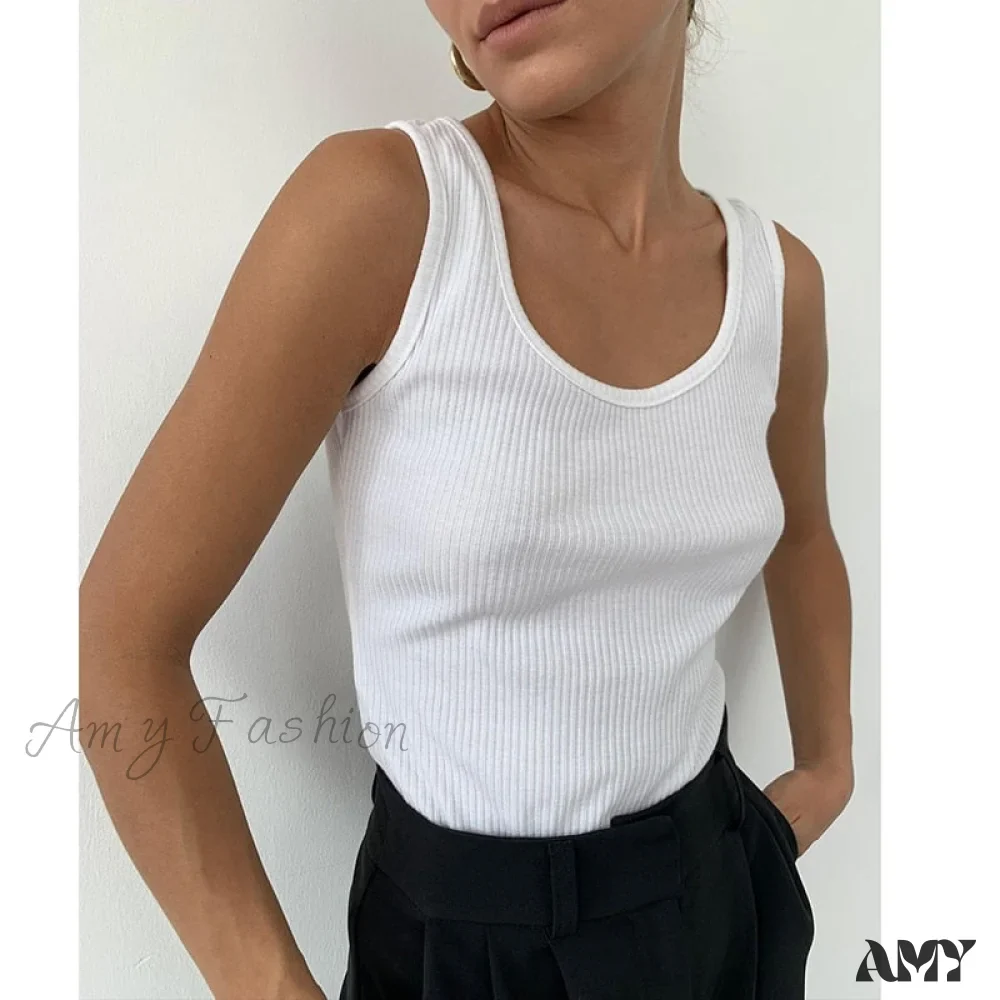 Amy Fashion - Basic Ribbed Knitted Tank Top - Image 4