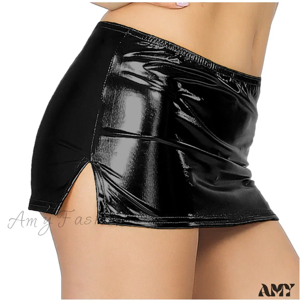 Amy Fashion - Sexy Wetlook Mini Club Party Skirt - Image 18