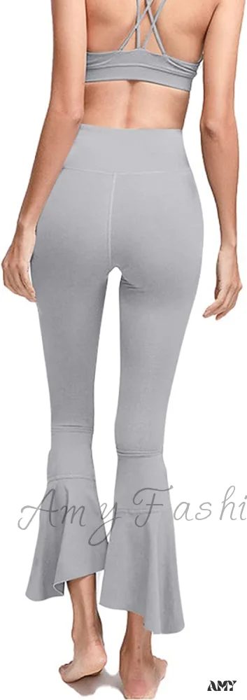 Amy Fashion - Capri Yoga Pants Cross High Waisted Cropped Slit Flared Ruffle Bottom - Image 10
