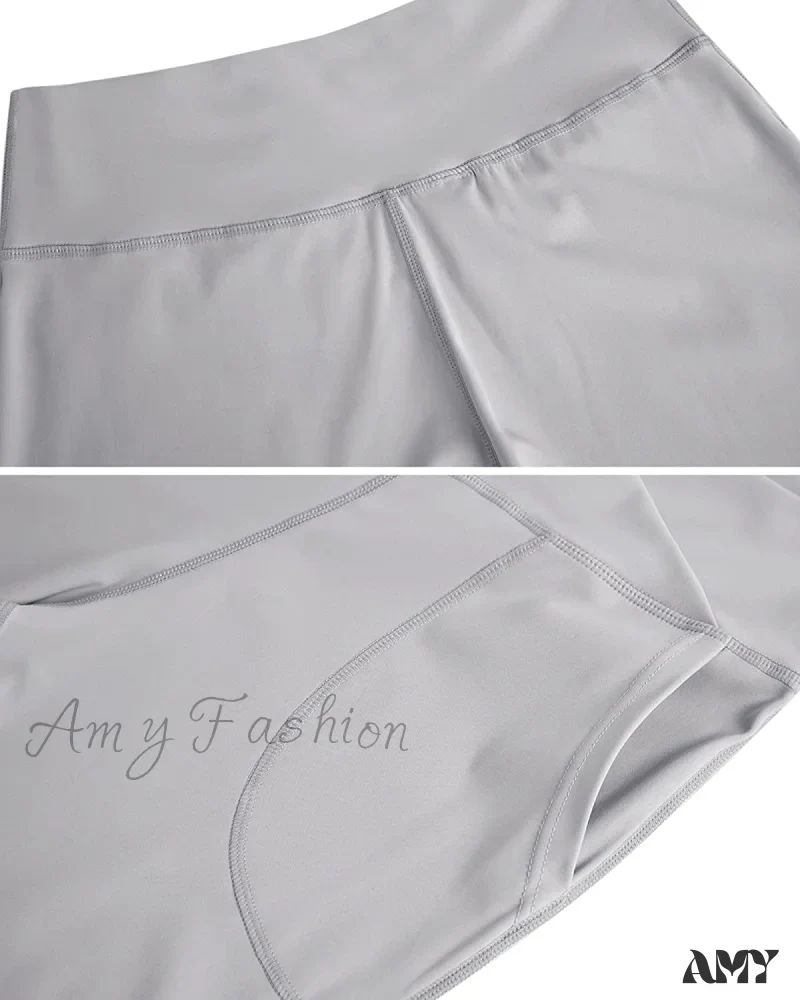 Amy Fashion - Capri Yoga Pants Cross High Waisted Cropped Slit Flared Ruffle Bottom - Image 11