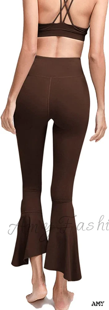Amy Fashion - Capri Yoga Pants Cross High Waisted Cropped Slit Flared Ruffle Bottom - Image 13