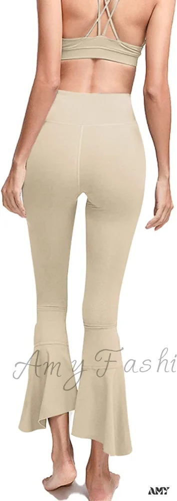 Amy Fashion - Capri Yoga Pants Cross High Waisted Cropped Slit Flared Ruffle Bottom - Image 6