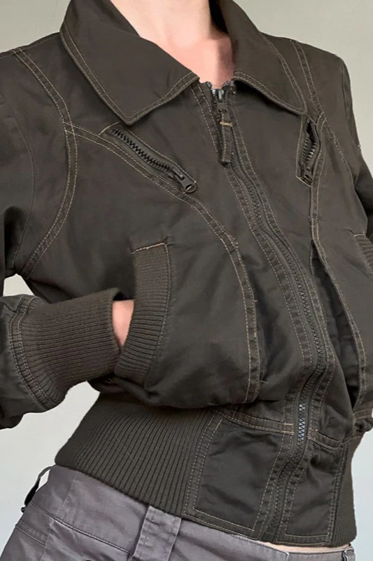 Zip Slimming Waist-Defined Cargo Jacket - Image 2