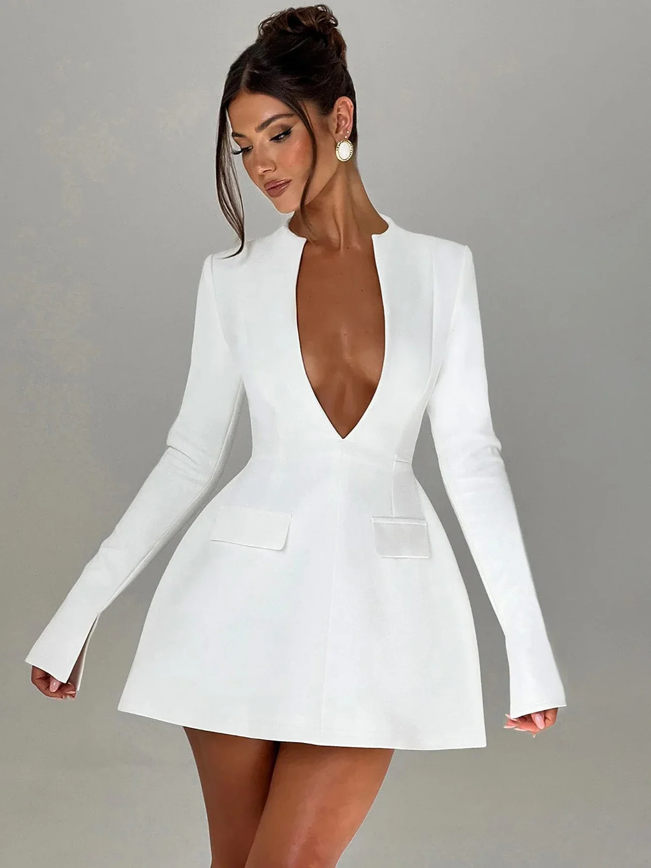 Zipper Patchwork A Line Mini Dress - Image 3