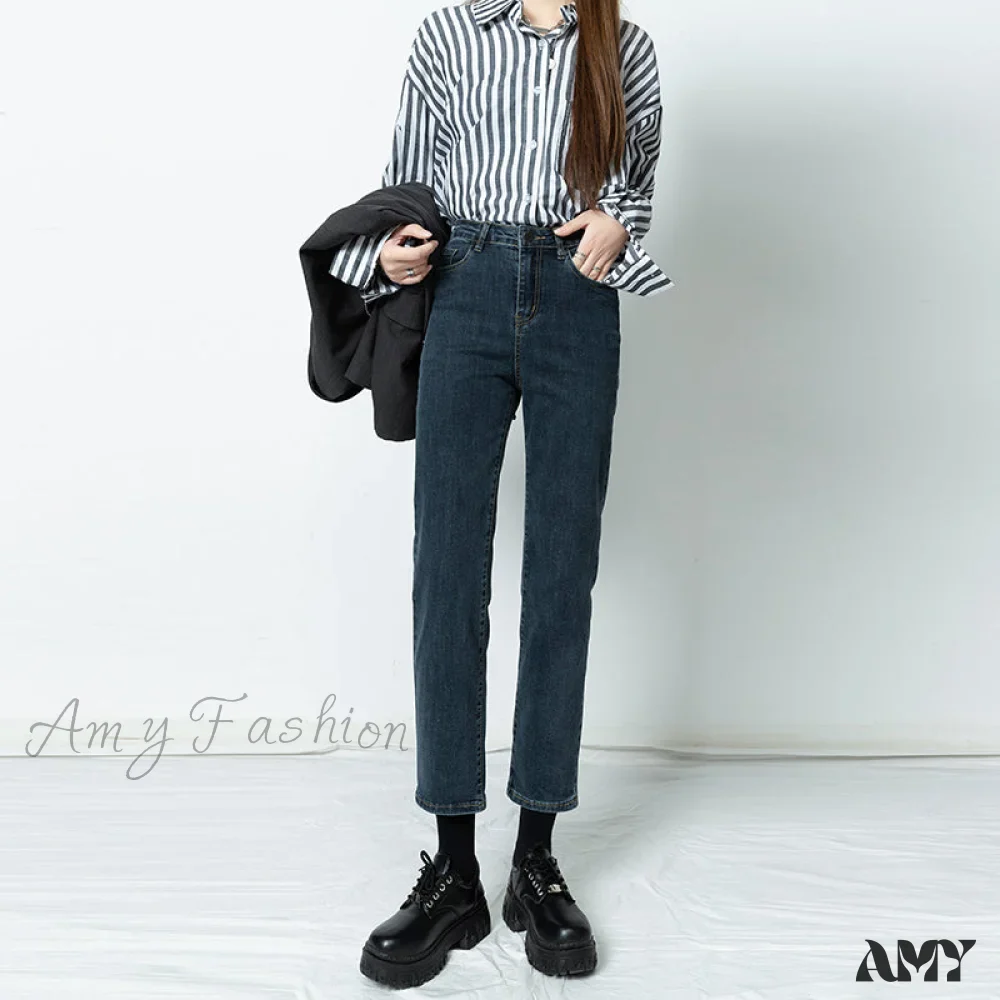 Amy Fashion - Vintage Mid Waist Elegant Skinny Jeans - Image 3
