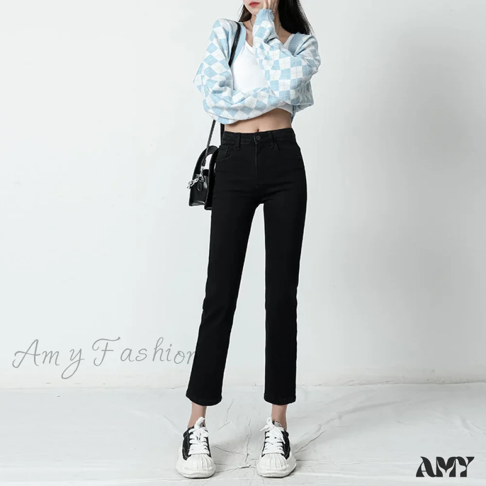 Amy Fashion - Vintage Mid Waist Elegant Skinny Jeans - Image 4