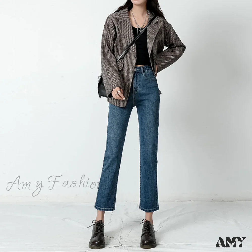 Amy Fashion - Vintage Mid Waist Elegant Skinny Jeans - Image 5