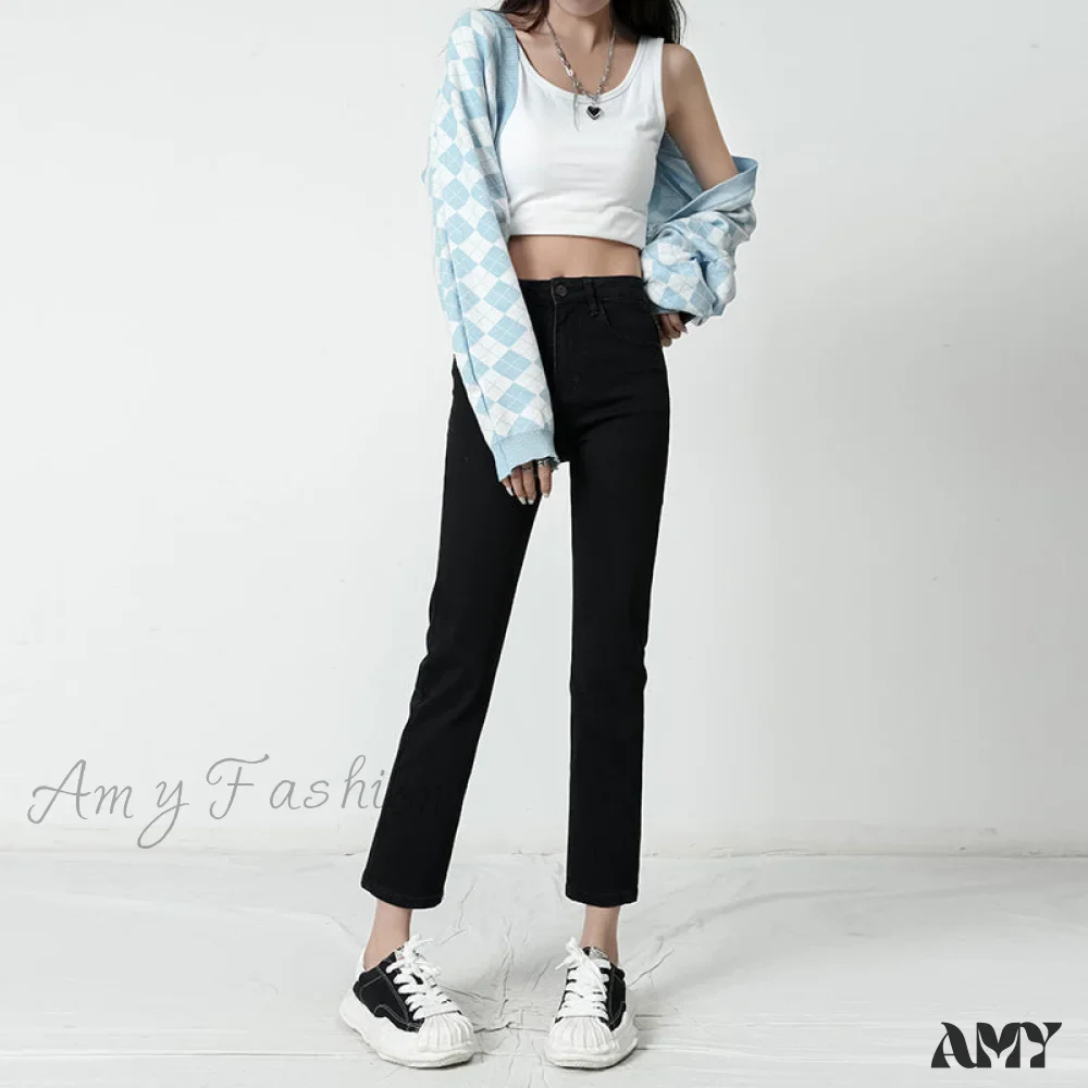 Amy Fashion - Vintage Mid Waist Elegant Skinny Jeans - Image 7