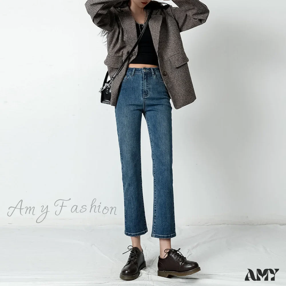 Amy Fashion - Vintage Mid Waist Elegant Skinny Jeans - Image 8