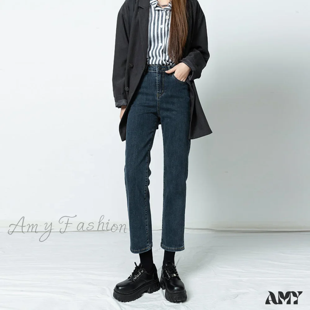 Amy Fashion - Vintage Mid Waist Elegant Skinny Jeans - Image 9