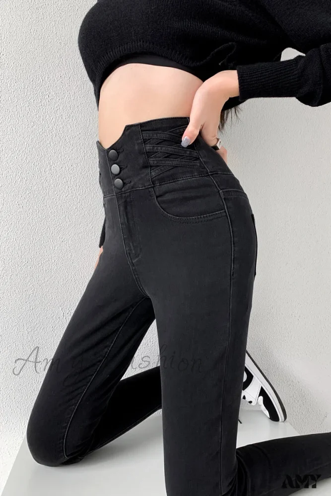 Amy Fashion - High Waist Straight Elastic Femme Jeans - Image 10