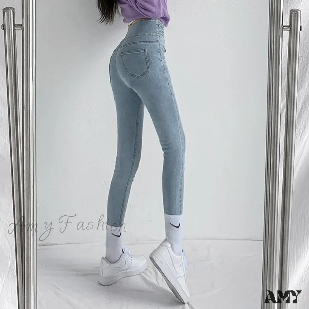 Amy Fashion - High Waist Straight Elastic Femme Jeans - Image 3